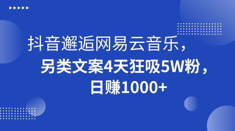 抖音+网易云音乐另类文案吸粉神器，4天狂揽5万粉，轻松日赚1000+！
