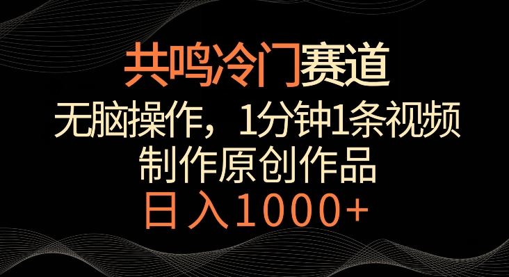 共鸣冷门赛道，无脑操作，一分钟一条视频，日入1000+【揭秘】_教学