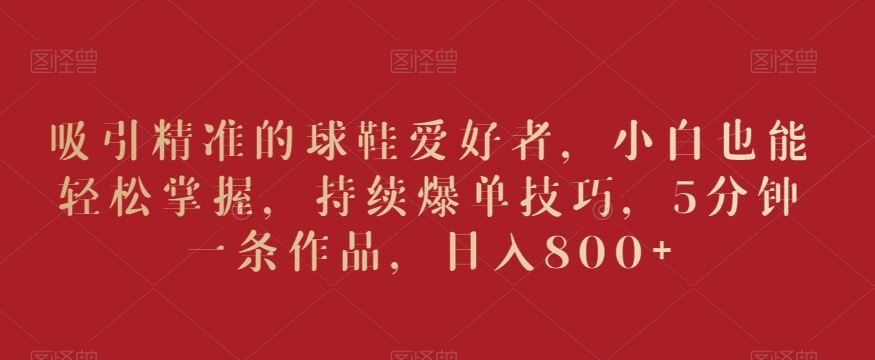 吸引精准的球鞋爱好者，小白也能轻松掌握，持续爆单技巧，5分钟一条作品，日入800+【揭秘】_项目
