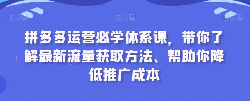 拼多多运营必学体系课，带你了解最新流量获取方法、帮助你降低推广成本_技巧