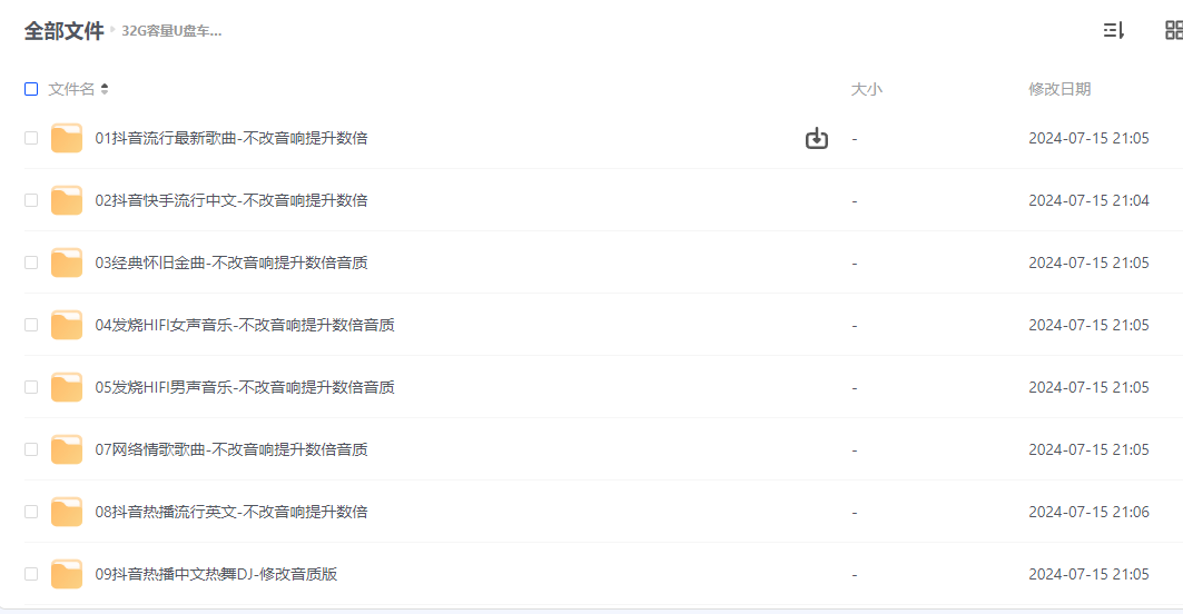 车载mp3专用音乐，抖音热歌！32G容量U盘车载专用