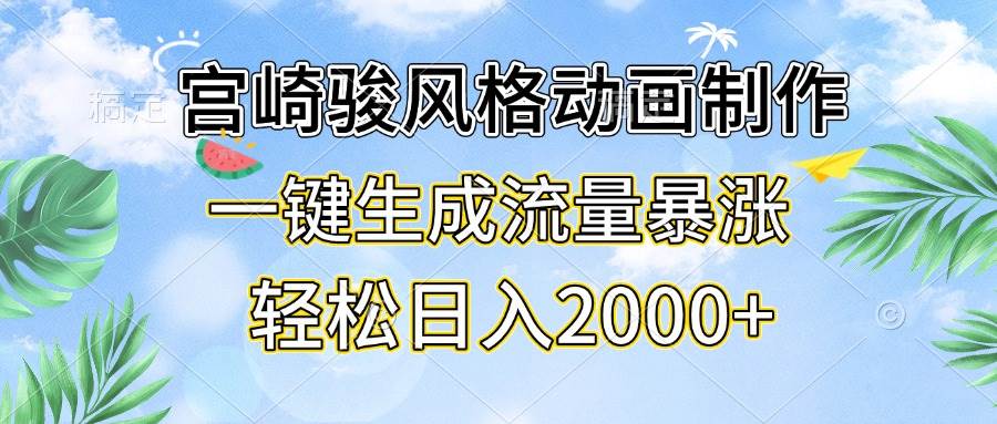 （无水印）宫崎骏风格动画制作，一键生成流量暴涨，轻松日入2000+
