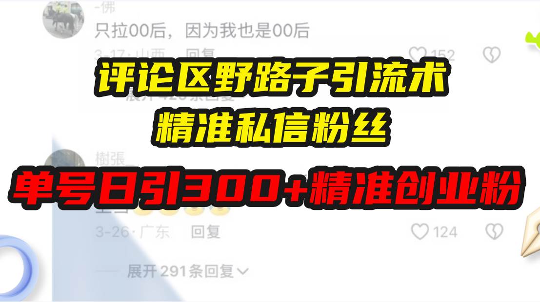 （无水印）评论区野路子引流术，精准私信粉丝，单号日引流300+精准创业粉