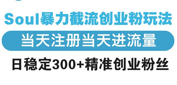 （无水印）Soul暴力截流创业粉玩法，当天注册当天进流量，日稳定300+精准创业粉丝