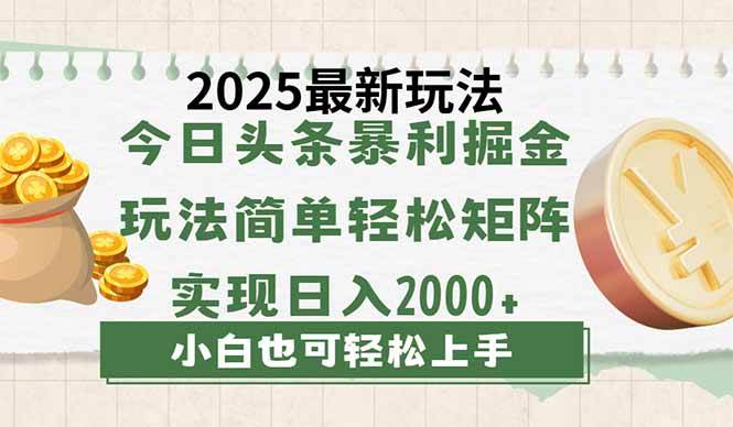 （无水印）今日头条2025最新玩法，思路简单，复制粘贴，轻松实现矩阵日入2000+