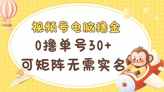 （无水印）视频号电脑撸金 0撸单号30+ 可矩阵 无需实名多号多得