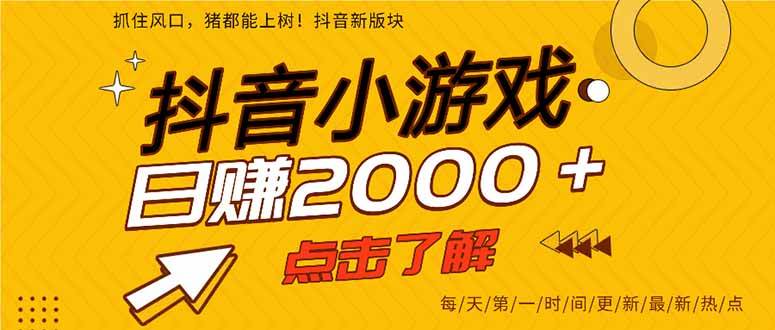 （无水印）抖音小游戏，最新风口项目，亲测单游戏2000+感兴趣点击了解。