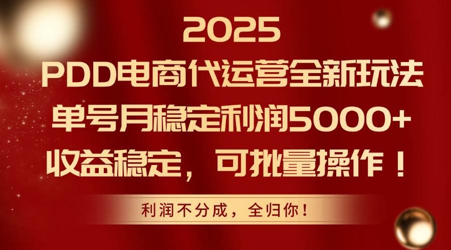 （无水印）2025PDD电商代运营全新玩法，单号月稳定利润5000+，收益稳定，可批量操作