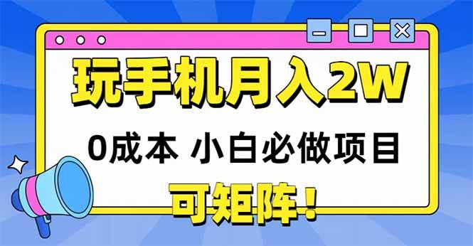 （无水印）玩玩手机月入20000+，0成本小白必做项目，可矩阵