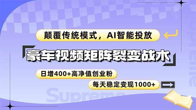 （无水印）豪车视频矩阵裂变战术，颠覆传统模式，AI智能投放，日增400+高净值创业…